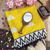 Vriksham Yellow Cotton Mulmul Saree With Pom Pom Lace-VS4428